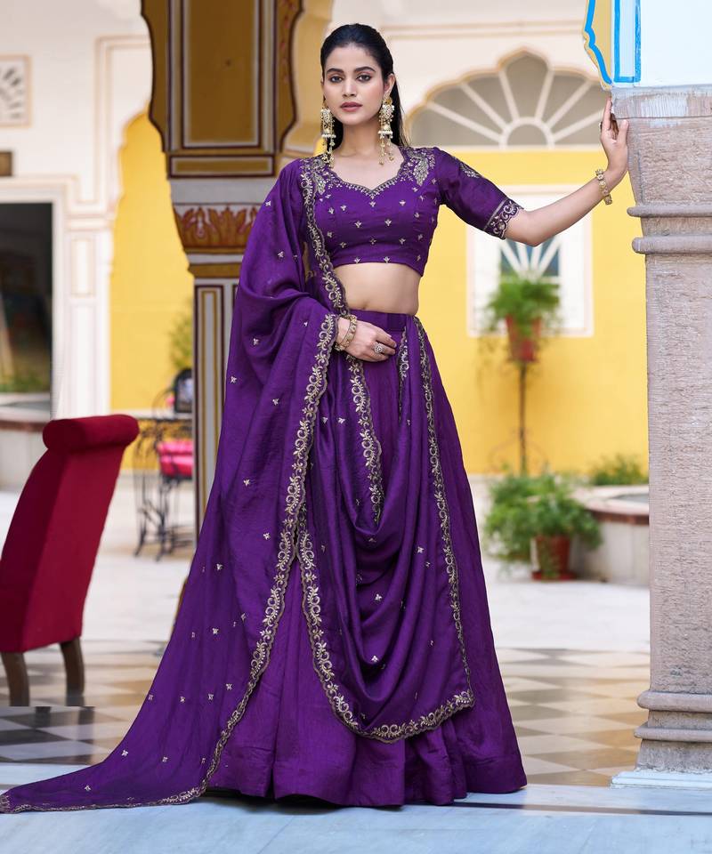 Silk bridesmaids Lehenga Choli with Sequins & Zari-Thread Work