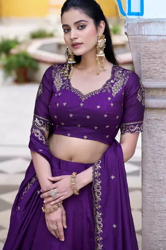 Silk bridesmaids Lehenga Choli with Sequins & Zari Thread Work