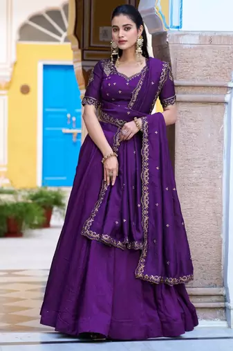 Silk bridesmaids Lehenga Choli with Sequins & Zari Thread Work