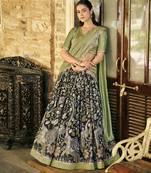 Printed Tussar Silk Lehenga Choli with Intricate Lace Work