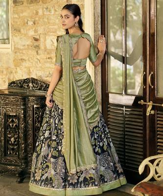 Printed Tussar Silk Lehenga Choli with Intricate Lace Work 3