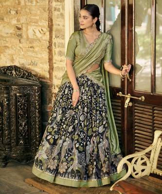 Printed Tussar Silk Lehenga Choli with Intricate Lace Work 4