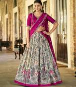 Printed Tussar Silk Lehenga Choli with Intricate Lace Work