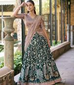 Printed Tussar Silk Lehenga Choli with Intricate Lace Work