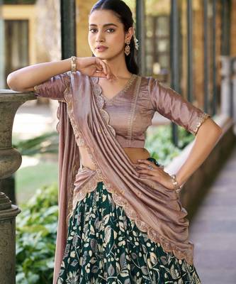 Printed Tussar Silk Lehenga Choli with Intricate Lace Work 2