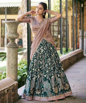 Printed Tussar Silk Lehenga Choli with Intricate Lace Work 4