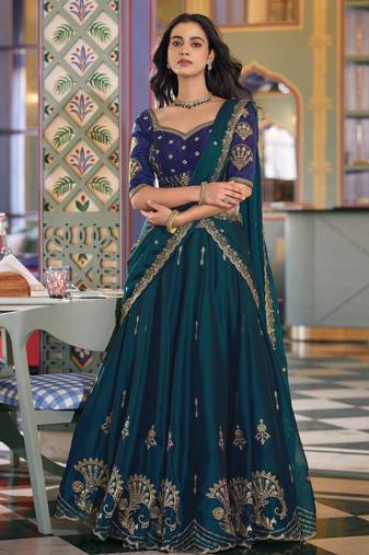 Rangoli Silk Lehenga Choli with Sequins & Thread Embroidery