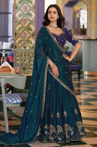 Rangoli Silk Lehenga Choli with Sequins & Thread Embroidery