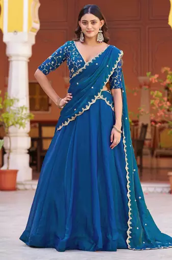 Fendi Silk Sequins & Threadwork Embroidered Lehenga Choli
