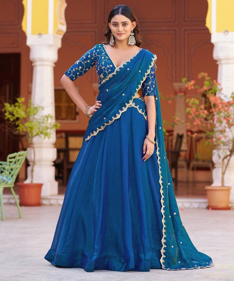 Fendi Silk Sequins & Threadwork Embroidered Lehenga Choli