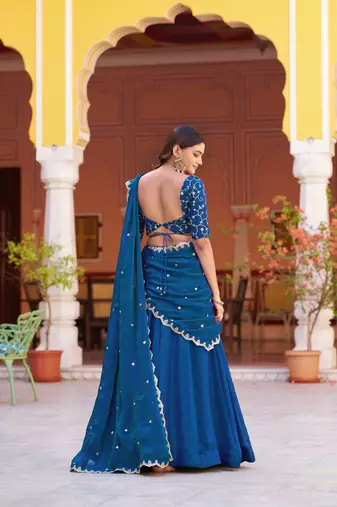 Fendi Silk Sequins & Threadwork Embroidered Lehenga Choli