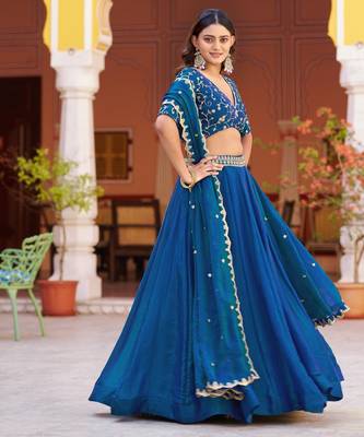 Fendi Silk Sequins & Threadwork Embroidered Lehenga Choli 4