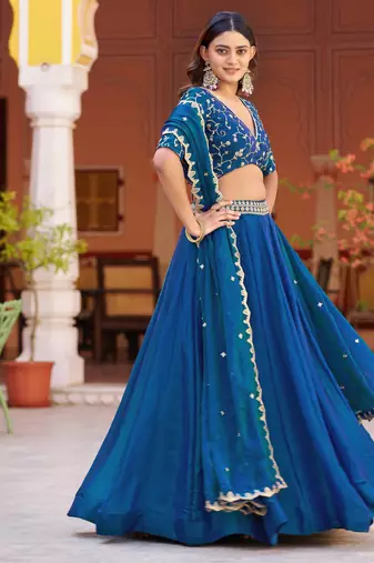Fendi Silk Sequins & Threadwork Embroidered Lehenga Choli