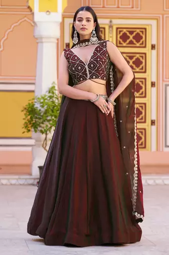 Fendi Silk Sequins & Threadwork Embroidered Lehenga Choli