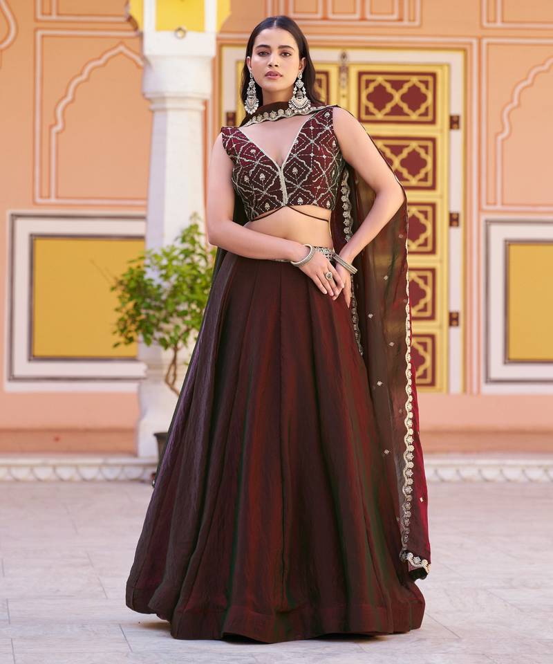 Fendi Silk Sequins & Threadwork Embroidered Lehenga Choli