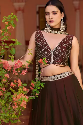 Fendi Silk Sequins & Threadwork Embroidered Lehenga Choli