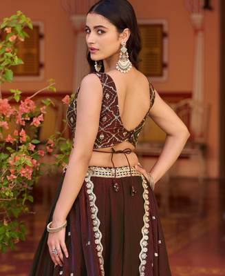Fendi Silk Sequins & Threadwork Embroidered Lehenga Choli 3