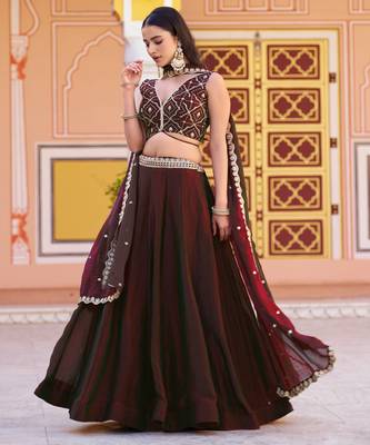 Fendi Silk Sequins & Threadwork Embroidered Lehenga Choli 4