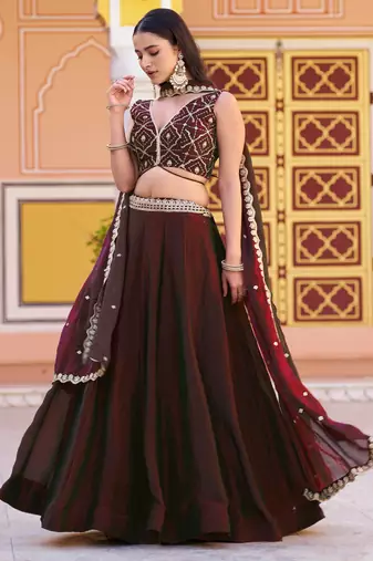 Fendi Silk Sequins & Threadwork Embroidered Lehenga Choli