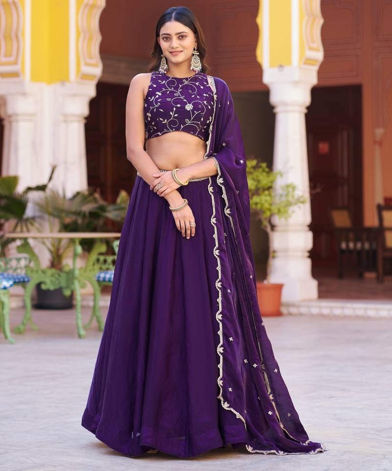 Fendi Silk Sequins & Threadwork Embroidered Lehenga Choli