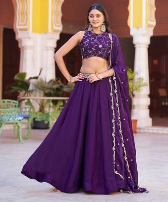 Fendi Silk Sequins & Threadwork Embroidered Lehenga Choli 4
