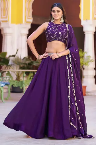 Fendi Silk Sequins & Threadwork Embroidered Lehenga Choli