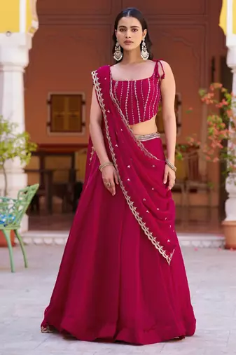 Fendi Silk Sequins & Threadwork Embroidered Lehenga Choli