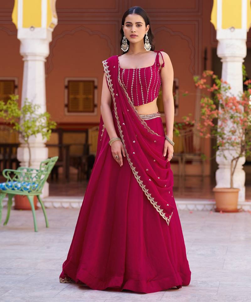 Fendi Silk Sequins & Threadwork Embroidered Lehenga Choli