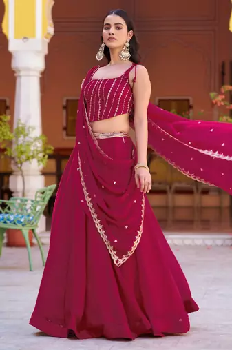 Fendi Silk Sequins & Threadwork Embroidered Lehenga Choli
