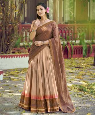 Pure Chanderi Zari Weaving Work Lehenga Choli with Dupatta 1