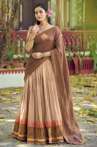 Pure Chanderi Zari Weaving Work Lehenga Choli with Dupatta