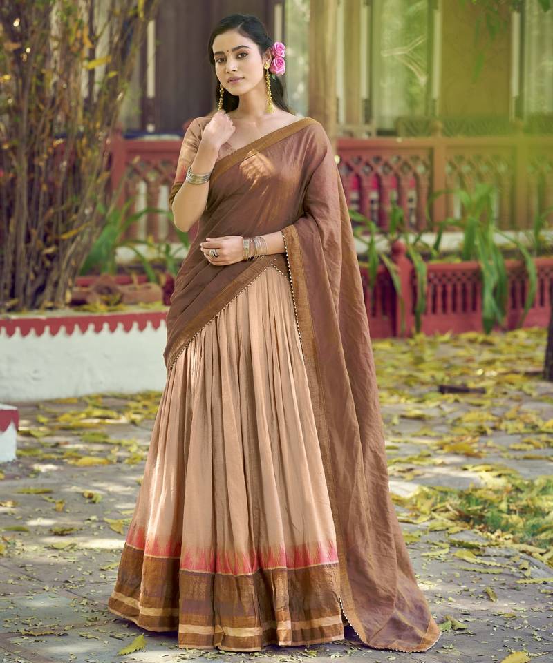 Pure Chanderi Zari Weaving Work Lehenga Choli with Dupatta