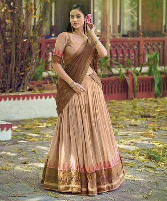 Pure Chanderi Zari Weaving Work Lehenga Choli with Dupatta 4