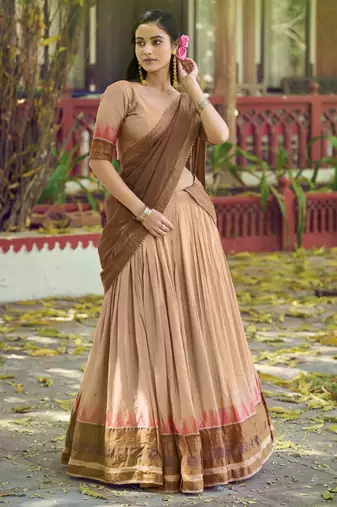 Pure Chanderi Zari Weaving Work Lehenga Choli with Dupatta
