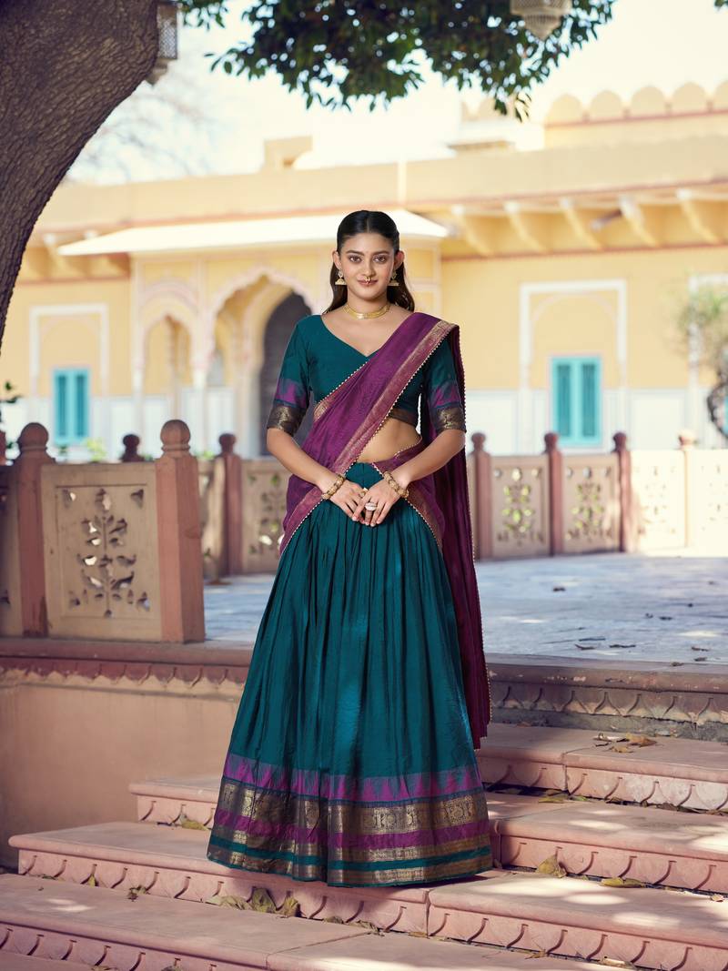 Pure Chanderi Zari Weaving Work Lehenga Choli with Dupatta