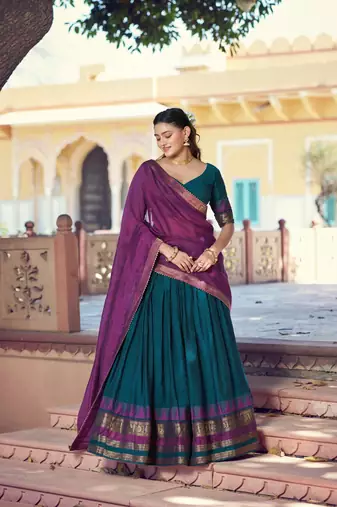 Pure Chanderi Zari Weaving Work Lehenga Choli with Dupatta