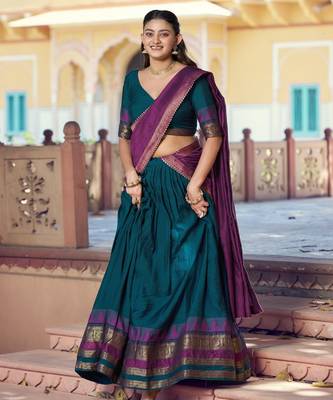 Pure Chanderi Zari Weaving Work Lehenga Choli with Dupatta 4