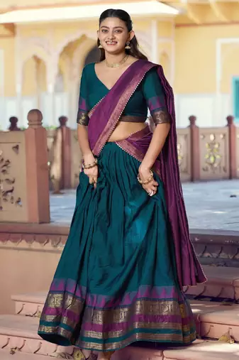 Pure Chanderi Zari Weaving Work Lehenga Choli with Dupatta