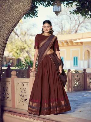 Pure Chanderi Zari Weaving Work Lehenga Choli with Dupatta 1