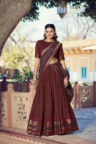 Pure Chanderi Zari Weaving Work Lehenga Choli with Dupatta