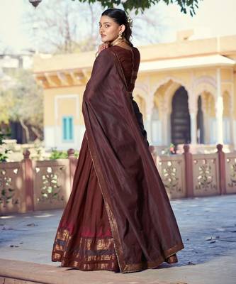 Pure Chanderi Zari Weaving Work Lehenga Choli with Dupatta 3
