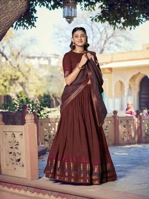Pure Chanderi Zari Weaving Work Lehenga Choli with Dupatta 4