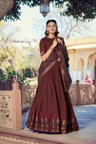 Pure Chanderi Zari Weaving Work Lehenga Choli with Dupatta