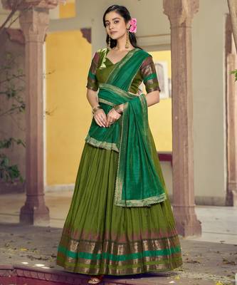 Pure Chanderi Zari Weaving Work Lehenga Choli with Dupatta 1