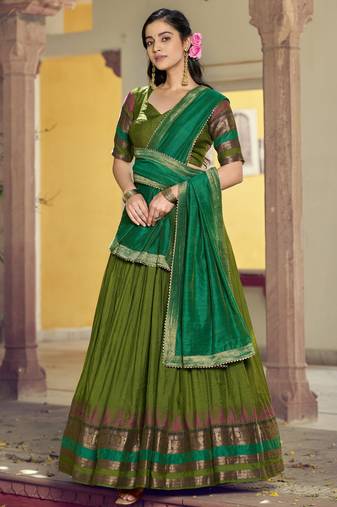 Pure Chanderi Zari Weaving Work Lehenga Choli with Dupatta