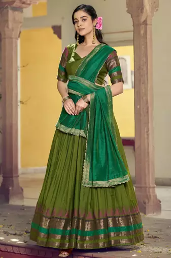 Pure Chanderi Zari Weaving Work Lehenga Choli with Dupatta