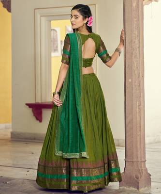 Pure Chanderi Zari Weaving Work Lehenga Choli with Dupatta 3