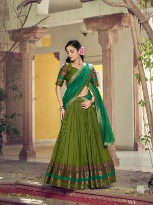 Pure Chanderi Zari Weaving Work Lehenga Choli with Dupatta 4