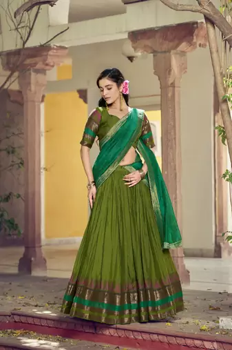 Pure Chanderi Zari Weaving Work Lehenga Choli with Dupatta
