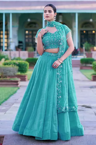 Metallic Sheen Lehenga with Intricate Zari & Beadwork